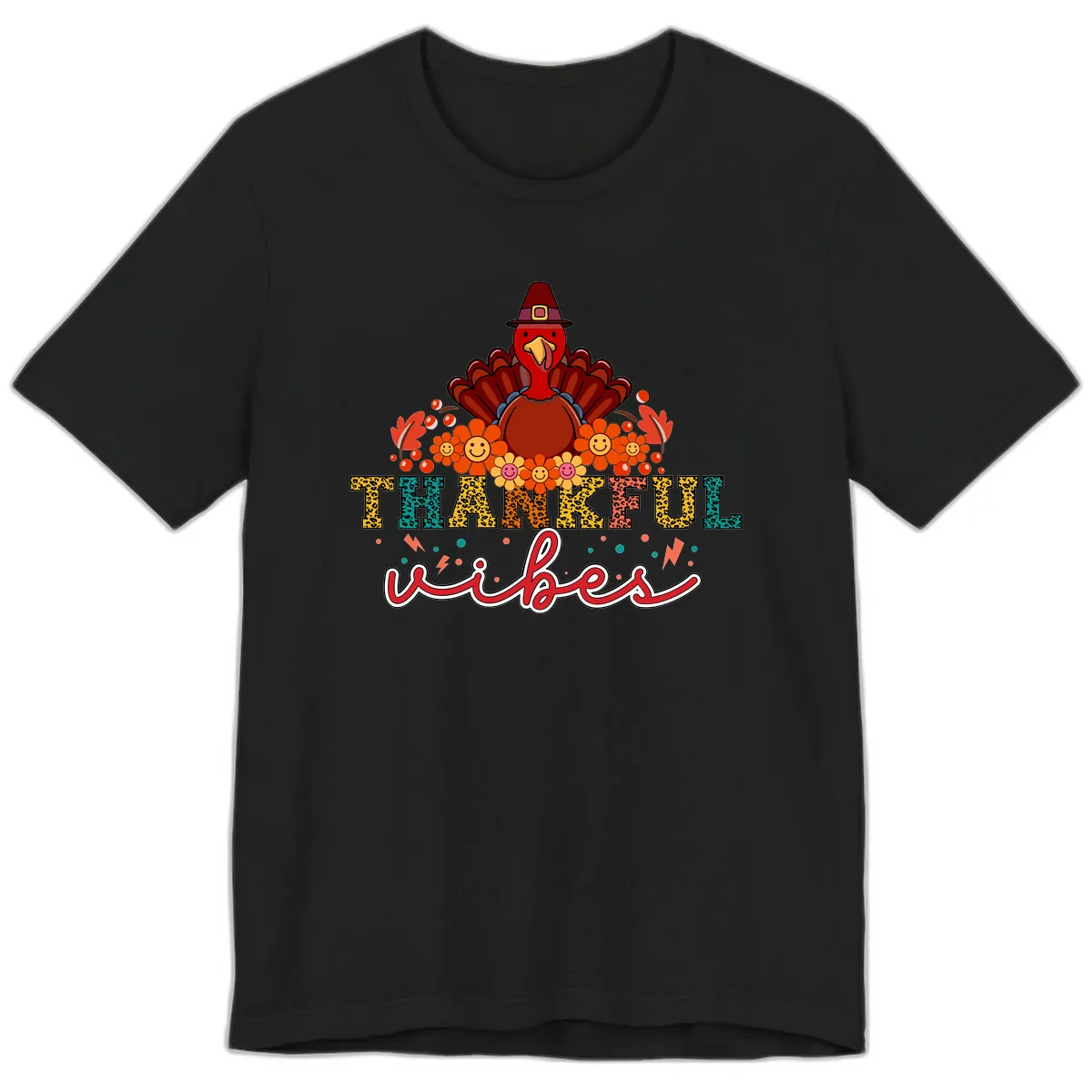 Turkey Vibes Thanksgiving Design Premium T-Shirt in Black